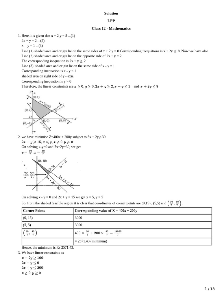Linear Programming Solutions and Graphs | PDF | Inequality (Mathematics ...