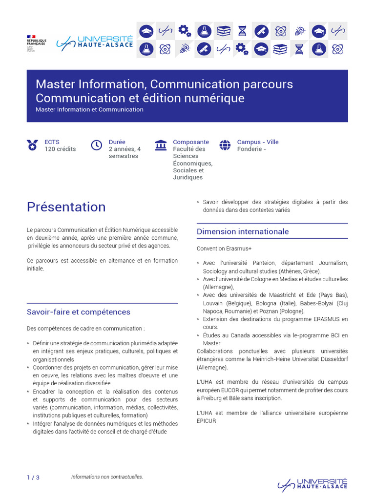 Master Information, Communication Parcours Communication Et Édition ...