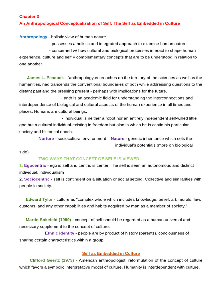 UNDERSTANDING SELF Notes | PDF