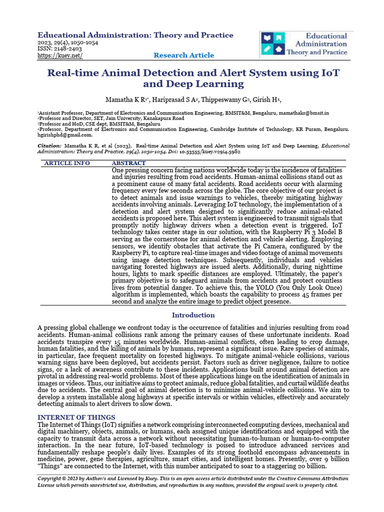 Real-Time Animal Detection and Alert System Using IoT and Deep Learning ...