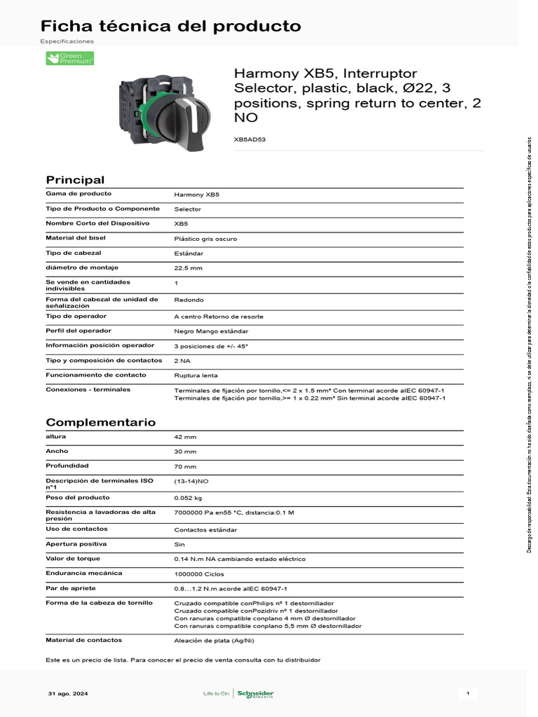 Schneider Electric Harmony-XB5 XB5AD53 | PDF