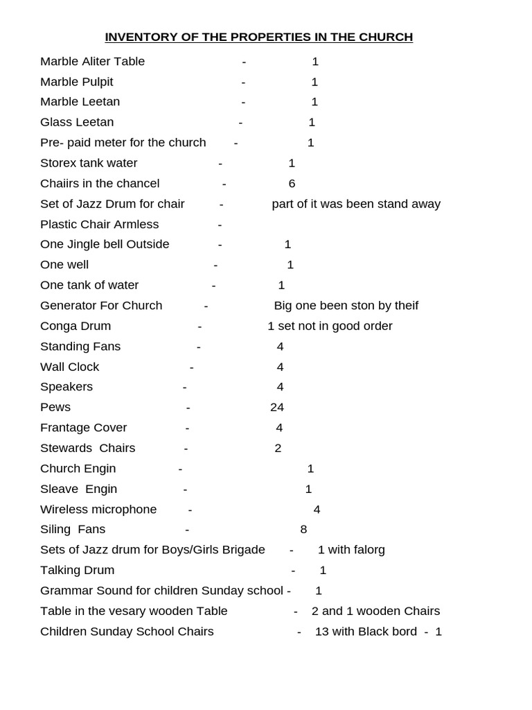 Inventory of The Church | PDF