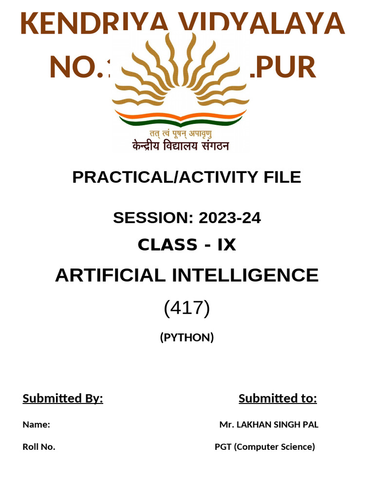 ACTIVITY - Practical File - IX - AI 2023-24 | PDF