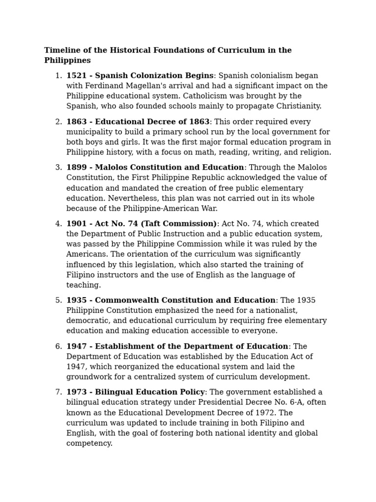 Historical Timeline of Philippine Curriculum | PDF | Philippines ...