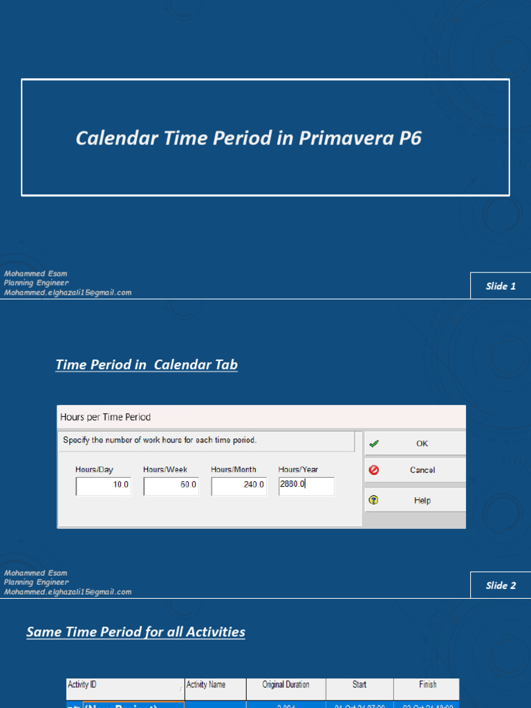 Calendar Time Period in Primavera P6 | PDF