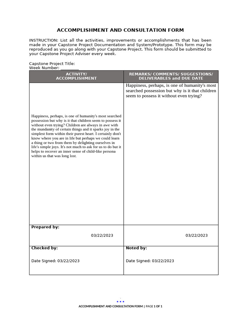 Accomplishment and Consultation Form | PDF