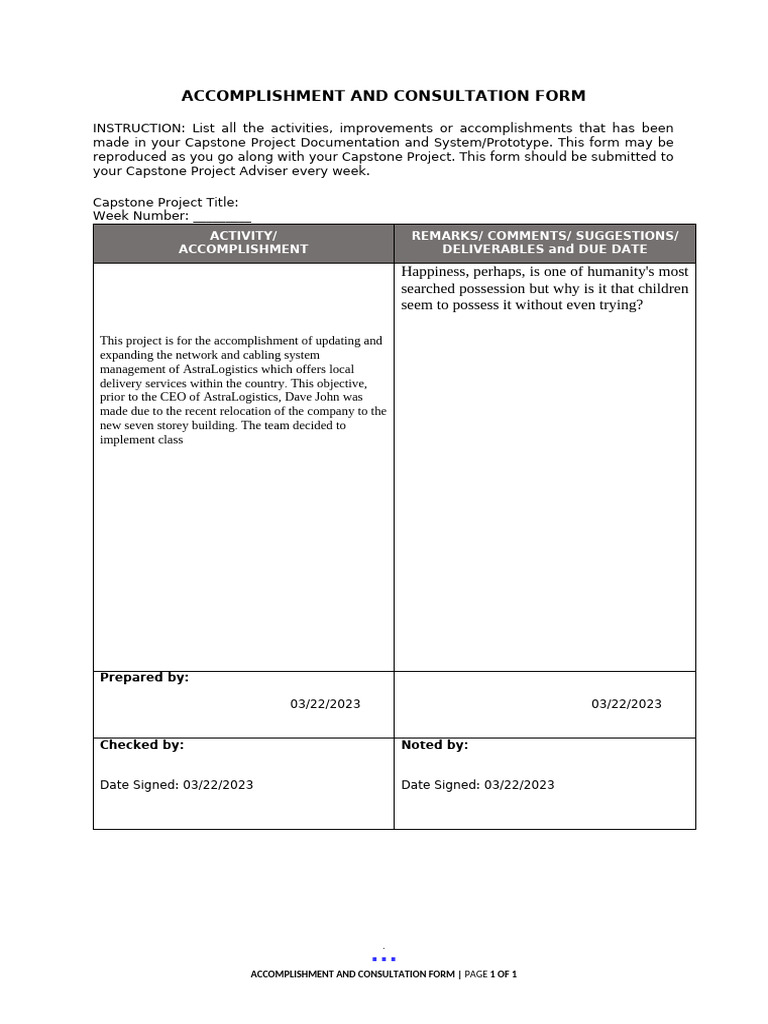 Accomplishment and Consultation Form | PDF