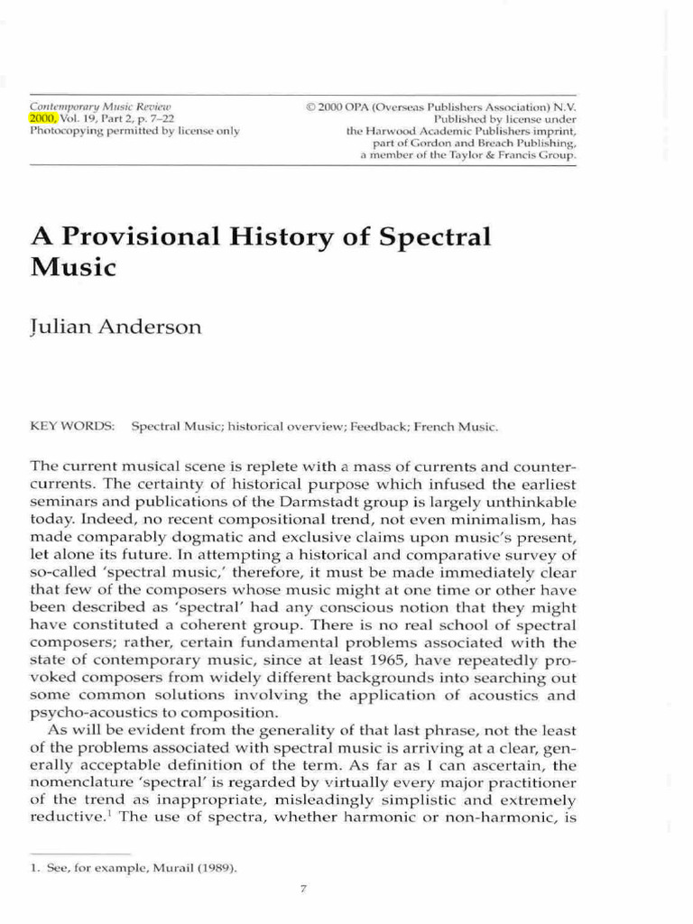 02 Anderson, Julian - A Provisional History of Spectral Music | PDF