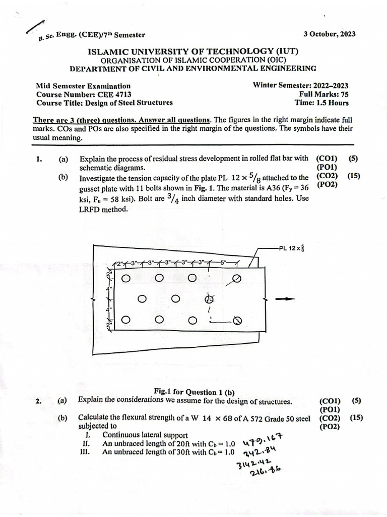 19 Batch Mid Question Steel Pdf