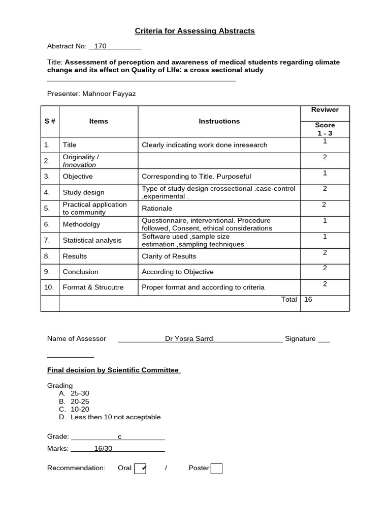 Criteria For Assessing Abstracts | PDF