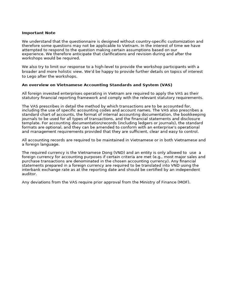Accounting Questionnaire - SEA | PDF