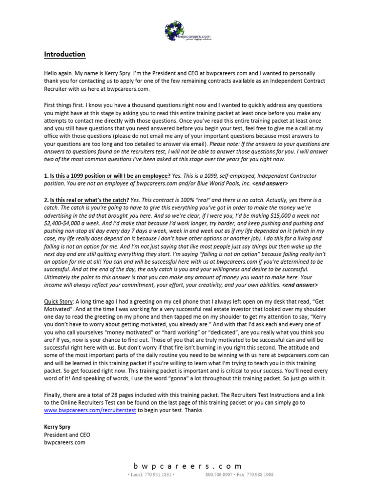 2024 - Recruiters Training Packet | PDF