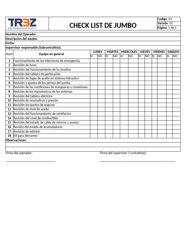 Check List JUMBO | PDF