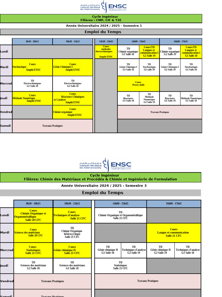 Emploi Du Temps S1 S3 S5 CI CMP CIF 2024 2025 VF 13 09 | PDF