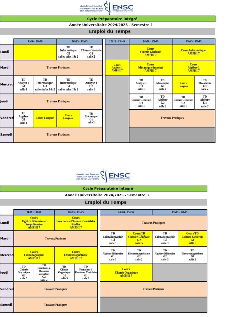Emploi Du Temps S1 S3 CPI 2024 2025 VH 13 09 | PDF