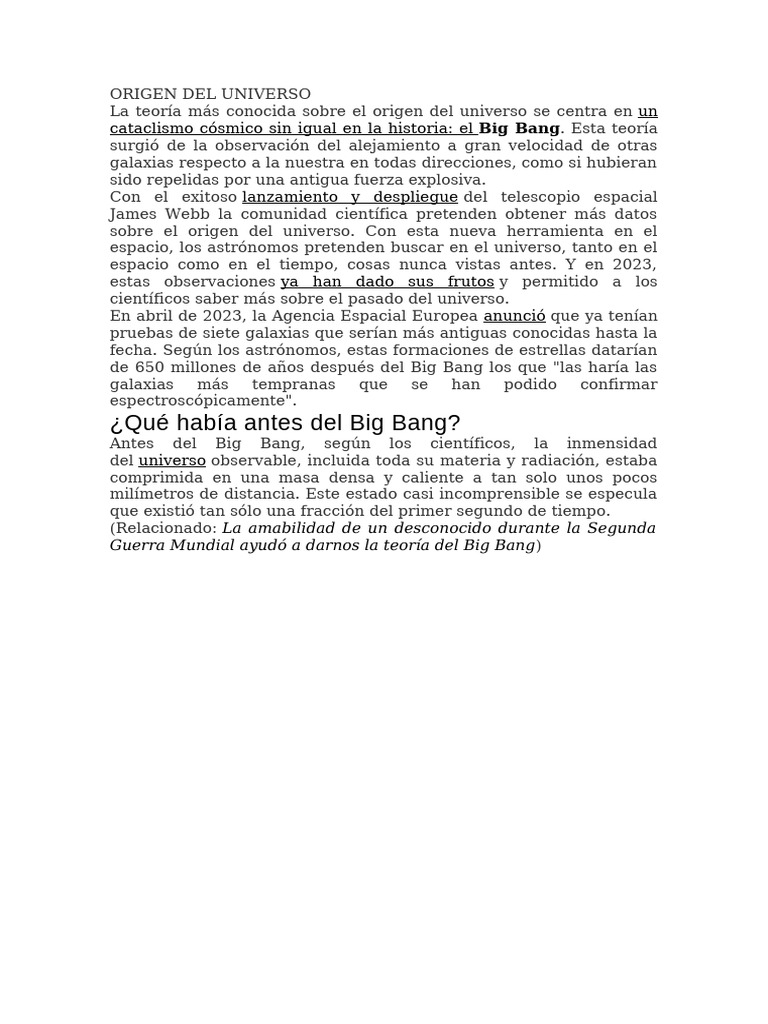 Origen Del Universo | PDF | Universo | Libros para adolescentes