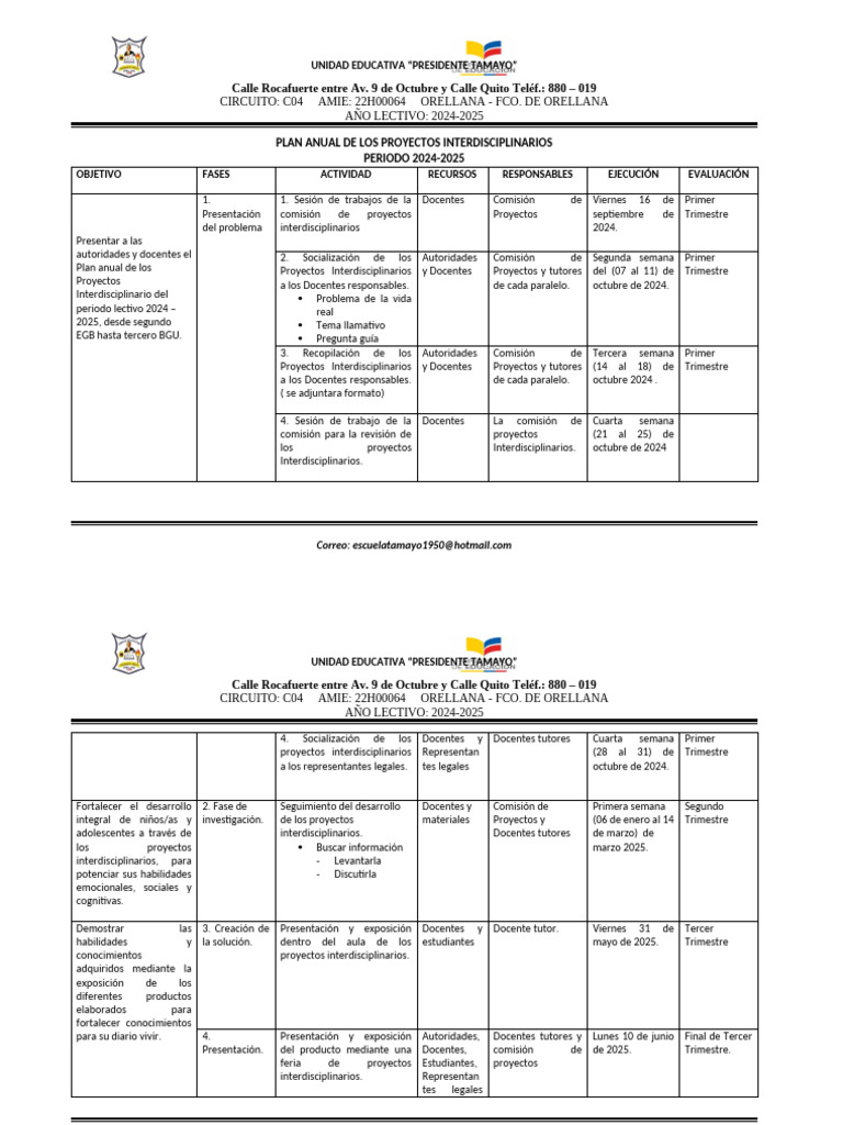 Planificacion de Proyectos Interdisciplinarios Periodo 2023-2024 | PDF