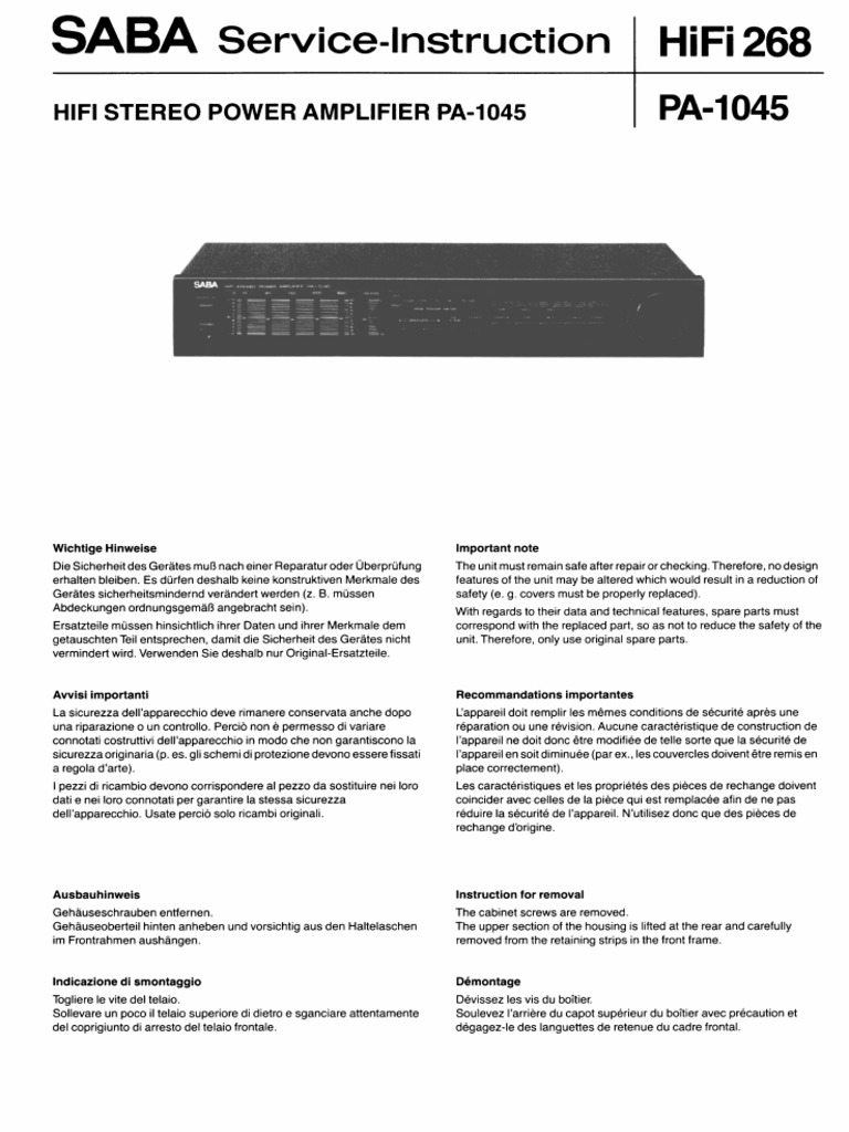 Saba Hifi Stereo Power Amplifier Pa-1045 SM | PDF