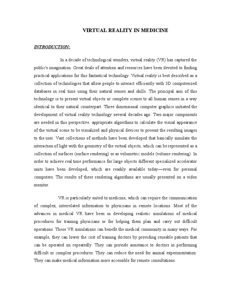 Virtual Reality Applications in Medicine | PDF | Virtual Reality ...