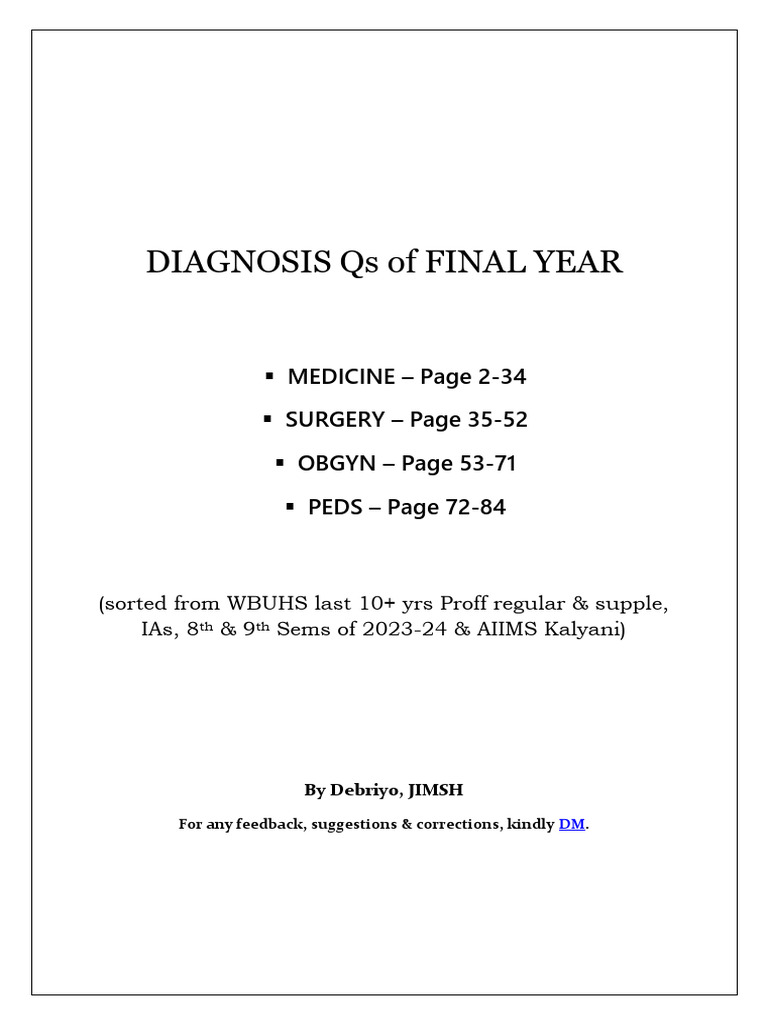 Diagnosis Qs of Final Year (WBUHS) V1 | PDF