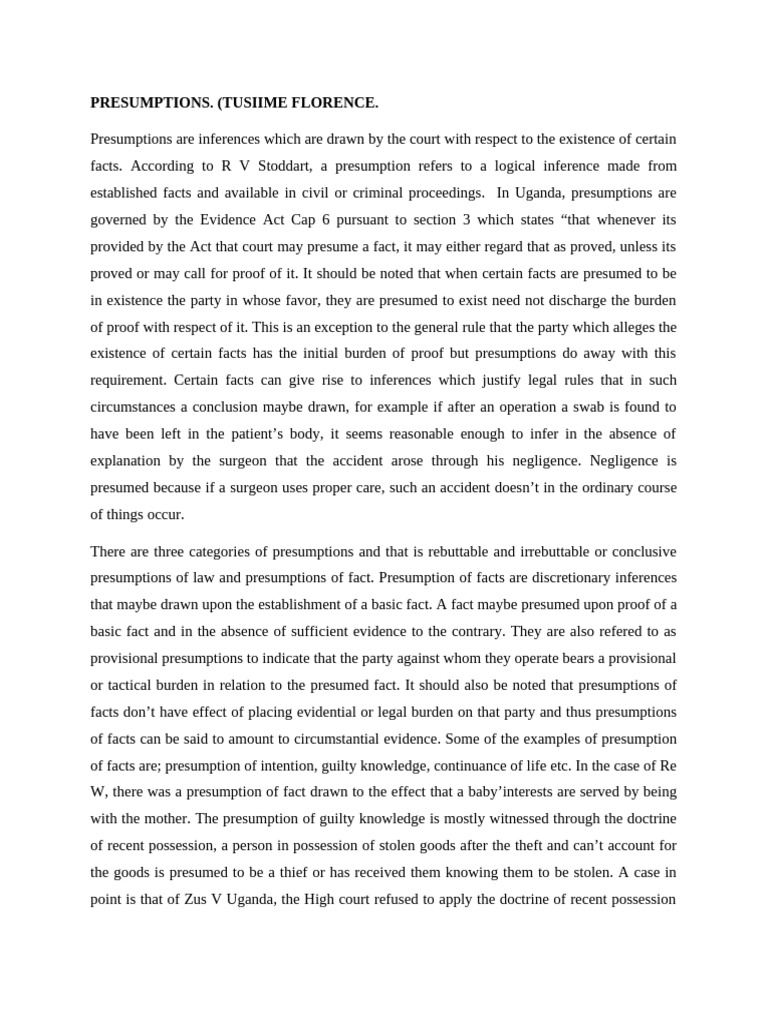 PRESUMPTIONS Final Document | PDF | Burden Of Proof (Law ...