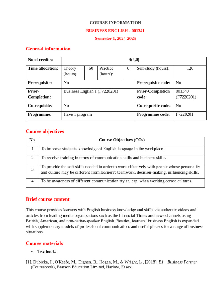 Course Information-001341 | PDF