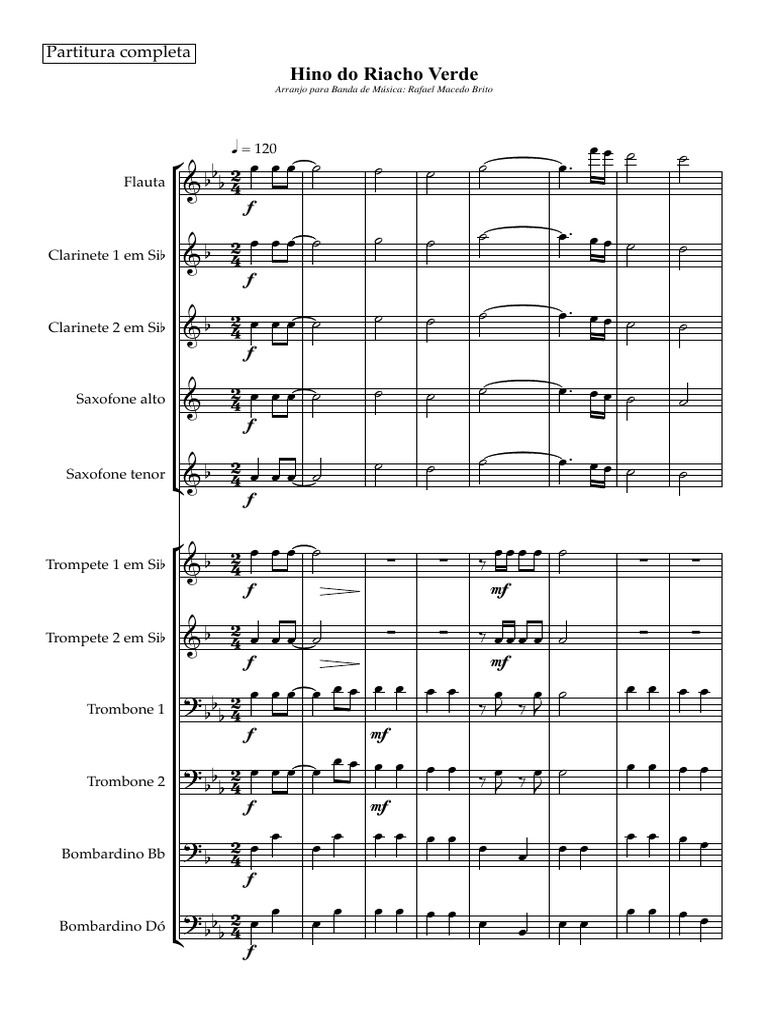 Hino Do Riacho Verde - Banda - Partituras e Partes | PDF | Trombone