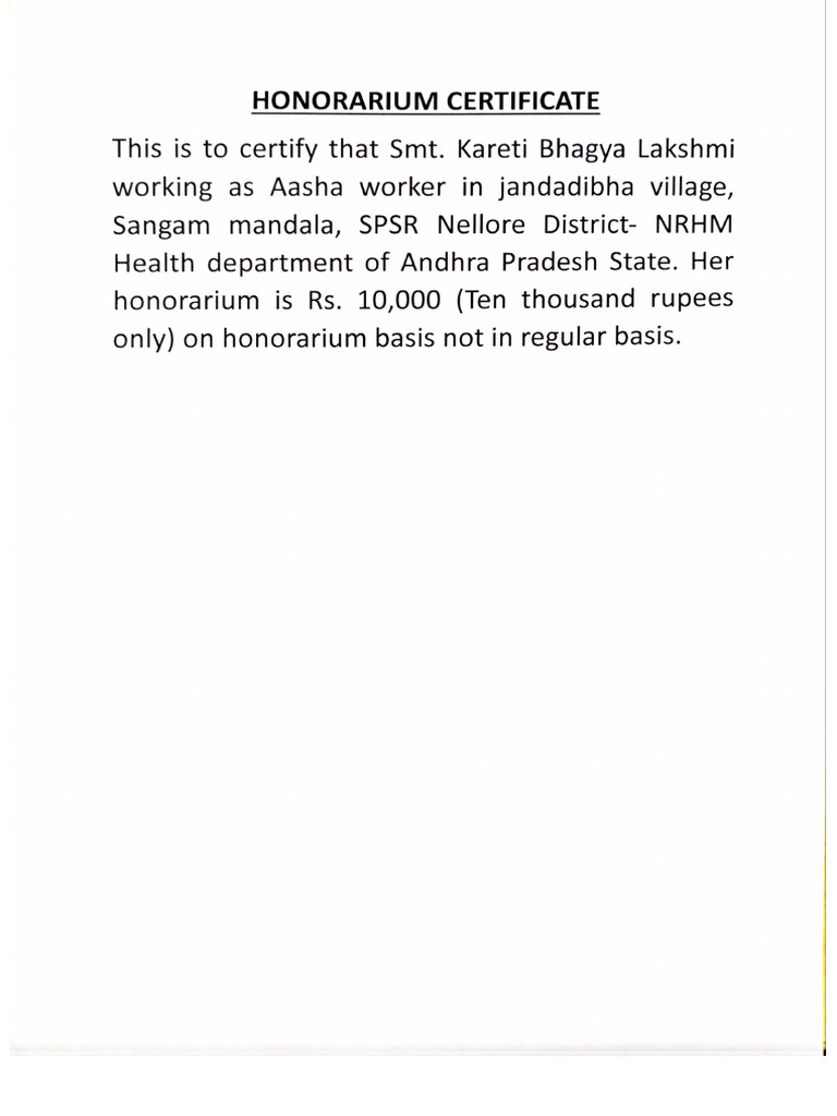 Honorarium Certificate | PDF