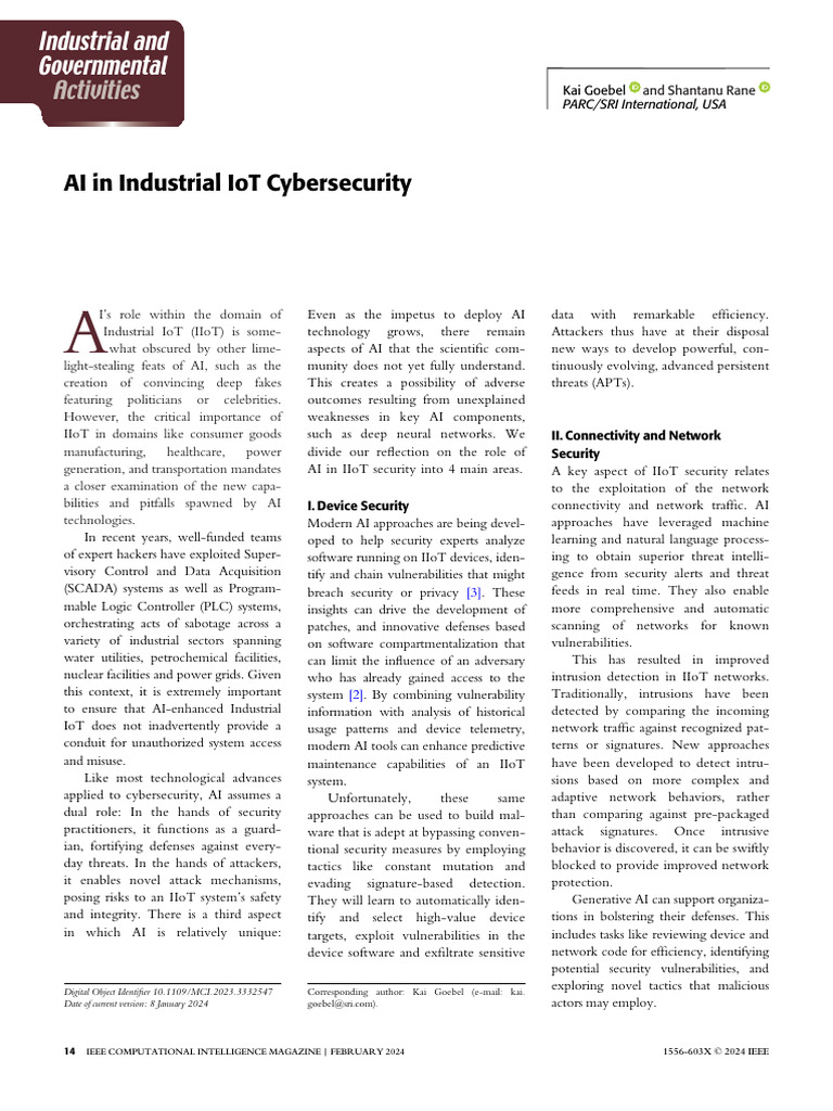 AI in Industrial IoT Cybersecurity Industrial and Governmental ...