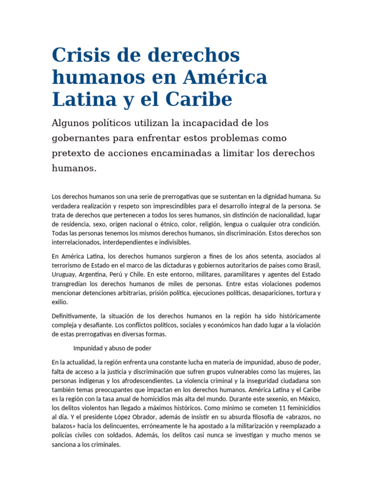 Crisis de Derechos Humanos en América Latina y El Caribe | PDF ...