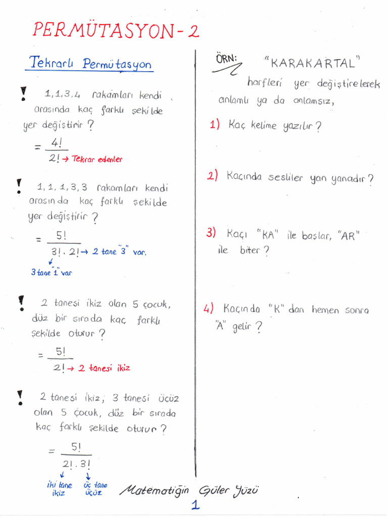41 Permütasyon 2 Son (Tekrarlı Permütasyon) | PDF