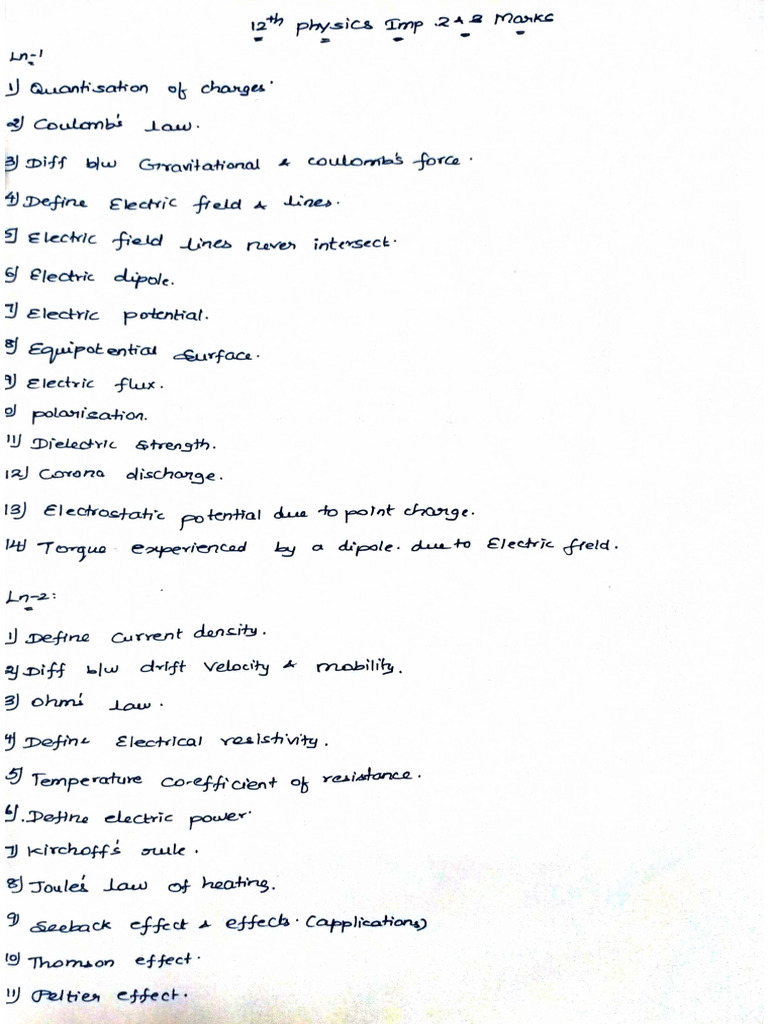 12th Physics Important 2 and 3 Marks. | PDF
