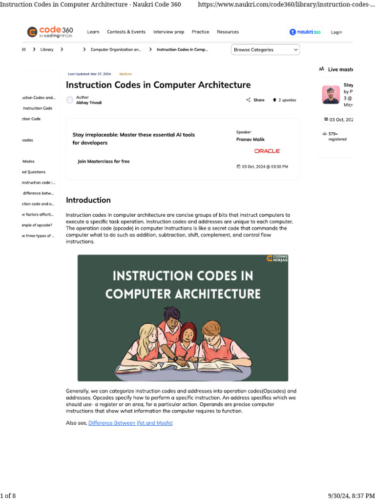 Instruction Codes in Computer Architecture - Naukri Code 360 | PDF ...