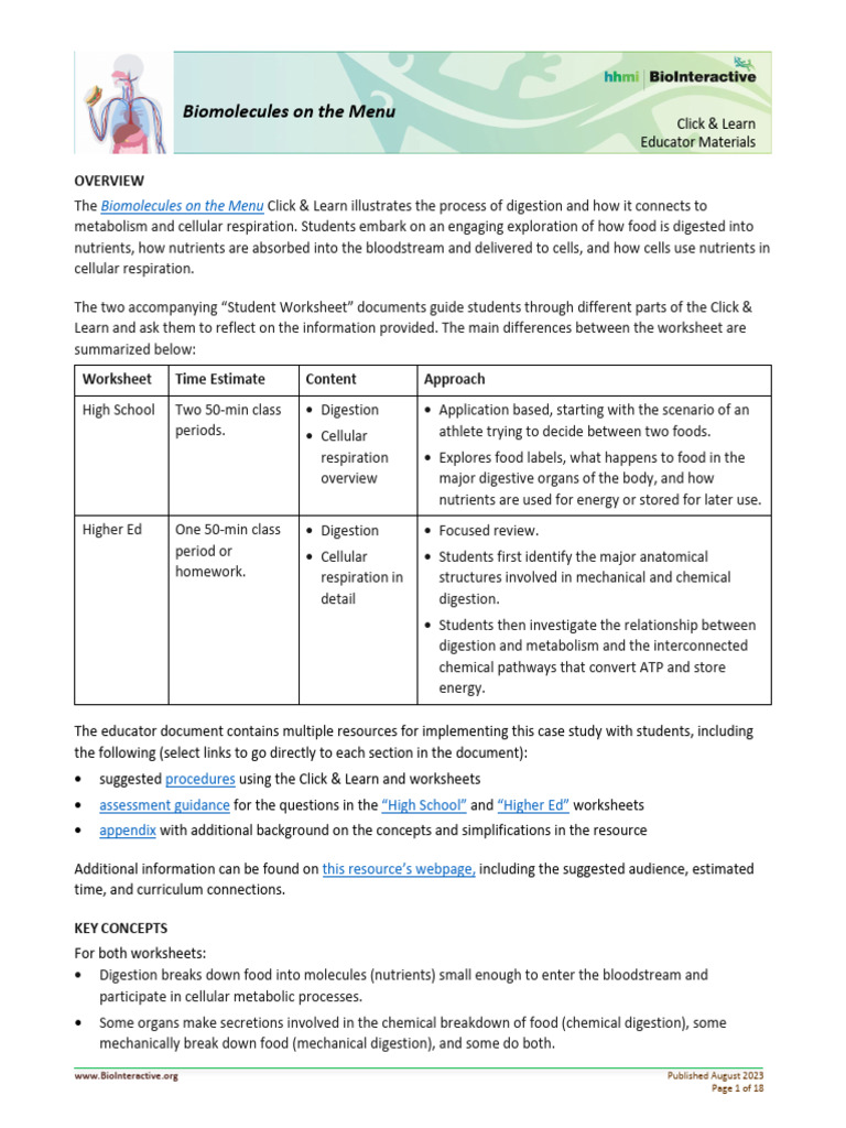 Sitesdefaultfilesmediafile2023 08BiomoleculesMenu Educator CL PDF | PDF