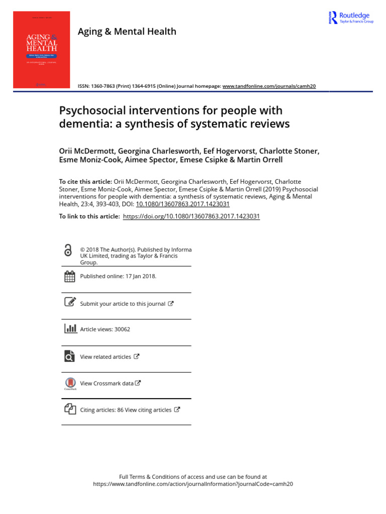 Psychosocial interventions for people with dementia a synthesis of