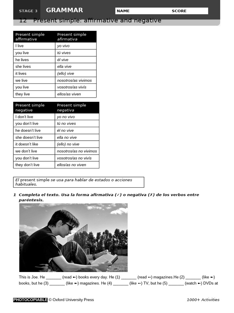 Stage 3 12 Present Simple Affirmative and Negative | PDF