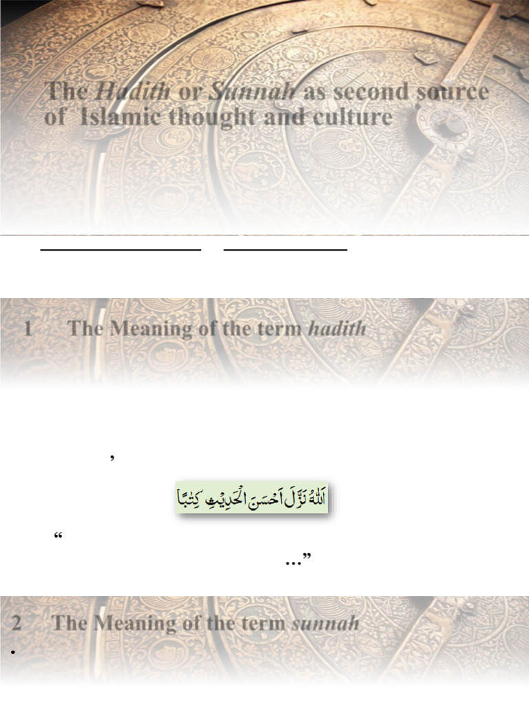 The Hadith and Sunnah As Second Source of Islamic Thought and Culture | PDF