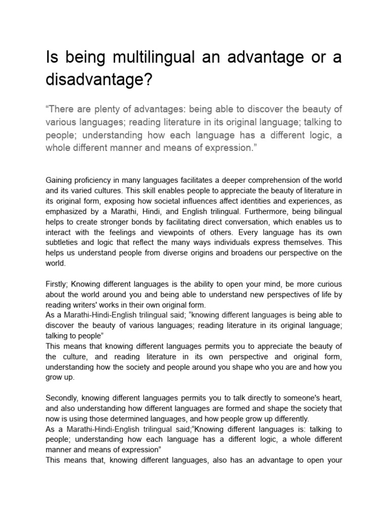 Is Being Multilingual An Advantage or A Disadvantage | PDF