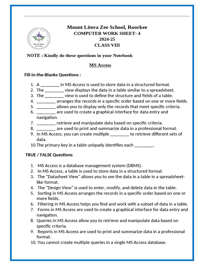 Class 8 Worksheet No. 4 | PDF