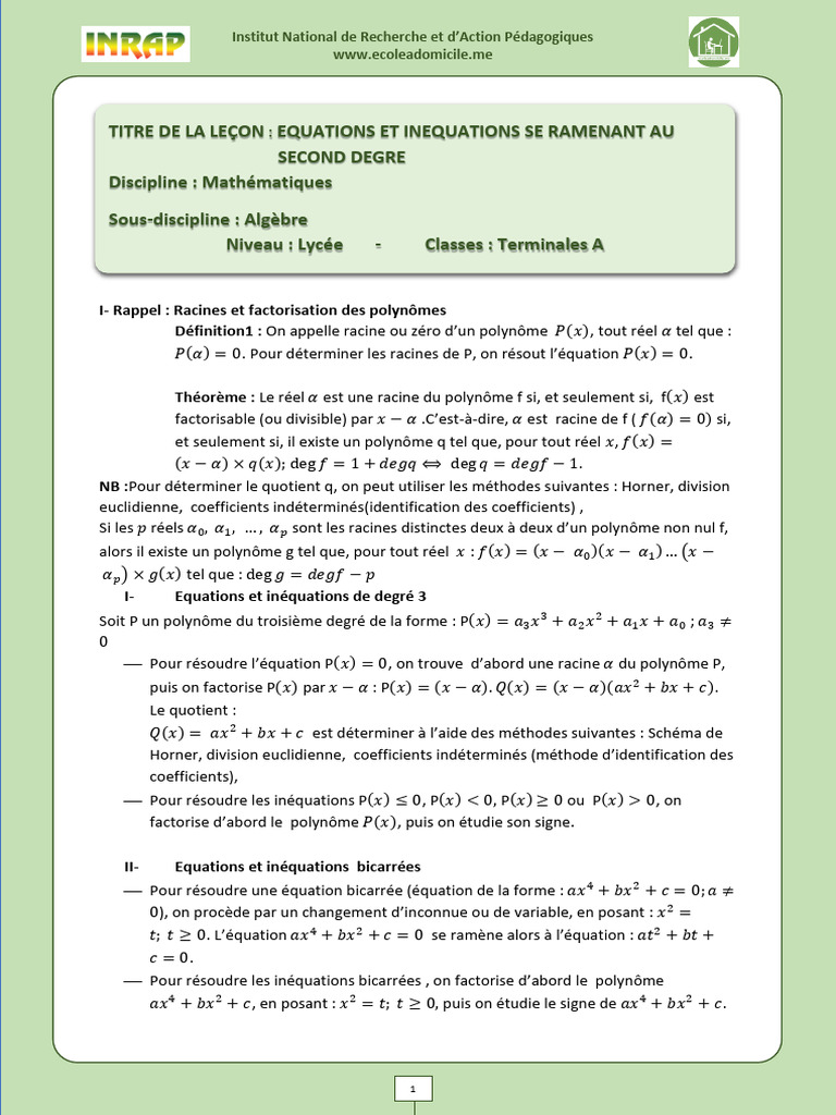 Équations et Inéquations du 3ème Degré | PDF | Mathematics | Teaching ...