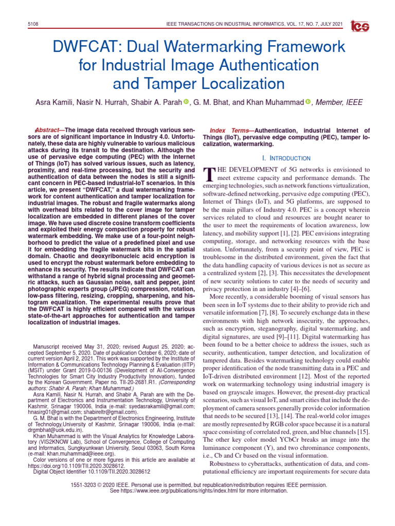 DWFCAT Dual Watermarking Framework For Industrial Image Authentication ...
