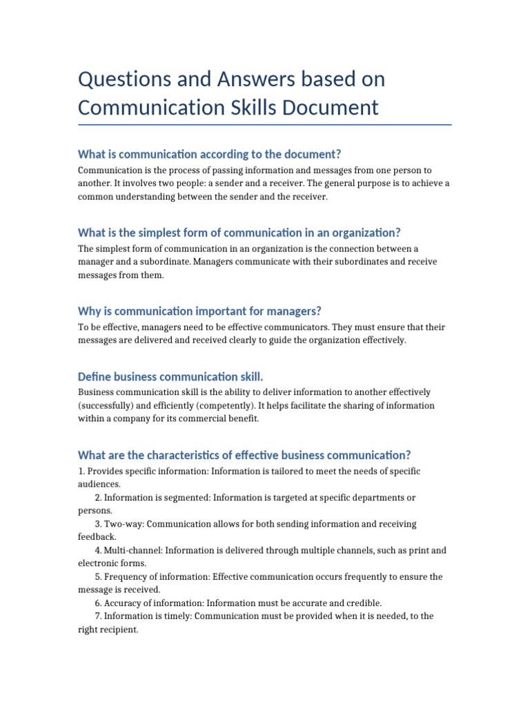Communication Skills Questions and Answers | PDF