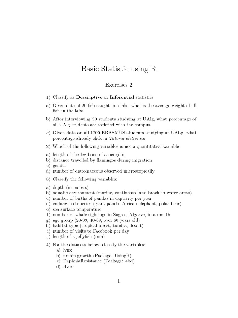 Exercises - 2 - Estatística Básica em R | PDF