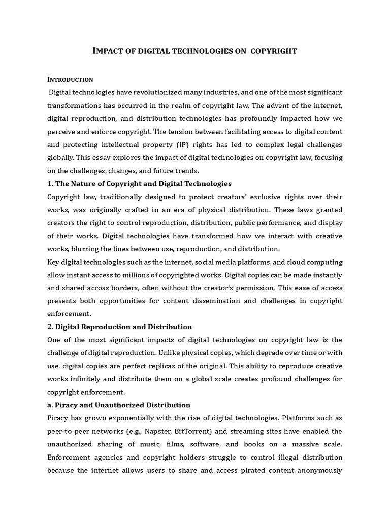 Impact of Digtal Technologies On Copyright | PDF