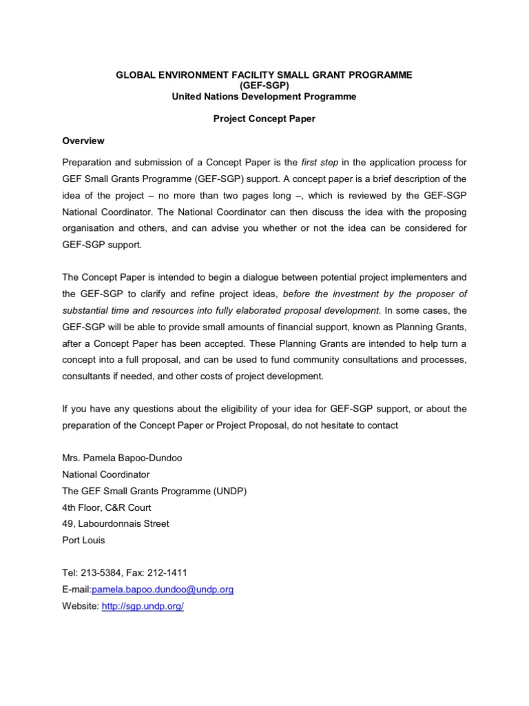 Concept Format Proposal | PDF | Global Environment Facility | Non 