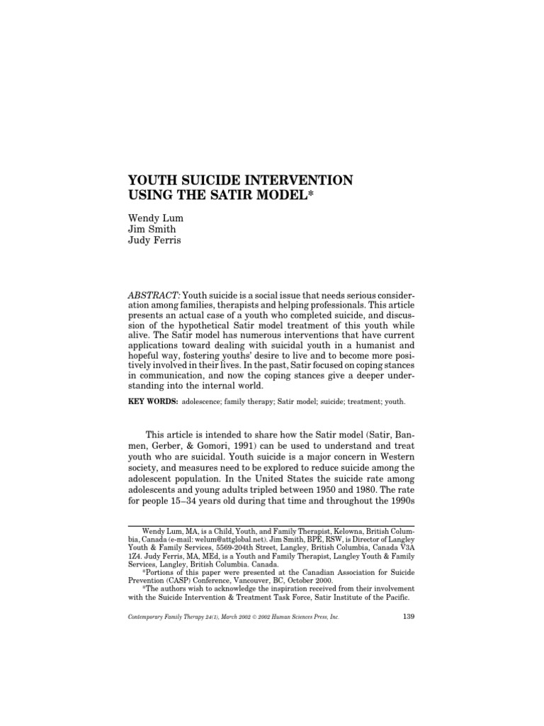 Youth Suicide Intervention Using The Sat | PDF