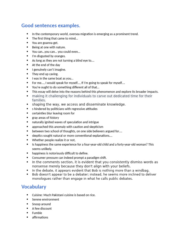 Good Sentences Examples | PDF