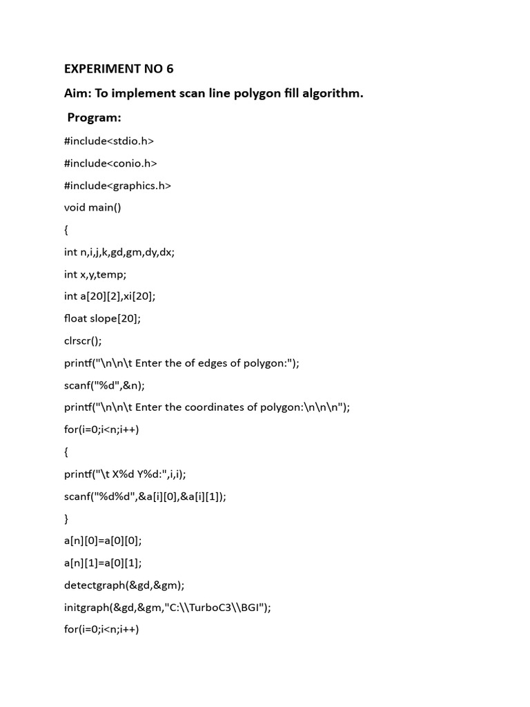 To Implement Scan Line Polygon Fill Algorithm. | PDF
