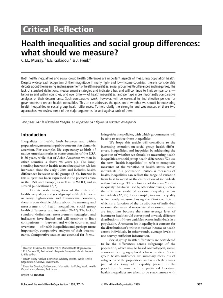 Health Inequalities and Social Group Differences | PDF | Economic ...