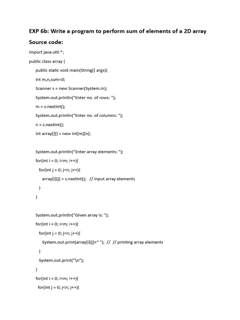 A Program To Perform Sum of Elements of A 2D Array | PDF